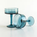 Handblown Hammered Glass Coupe Cocktail Glasses | Set of 2 | Blue
