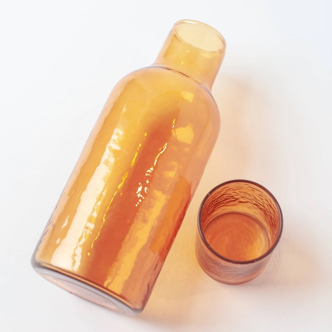 Handblown Hammered Glass Carafe + Cup | Amber