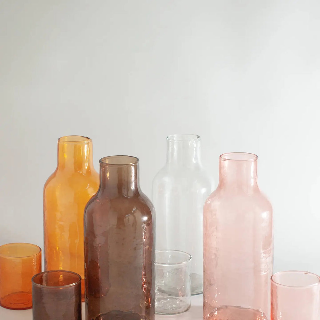 Handblown Hammered Glass Carafe + Cup | Amber