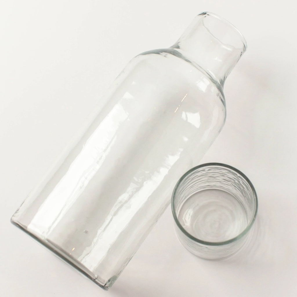 Handblown Hammered Glass Carafe + Cup | Clear