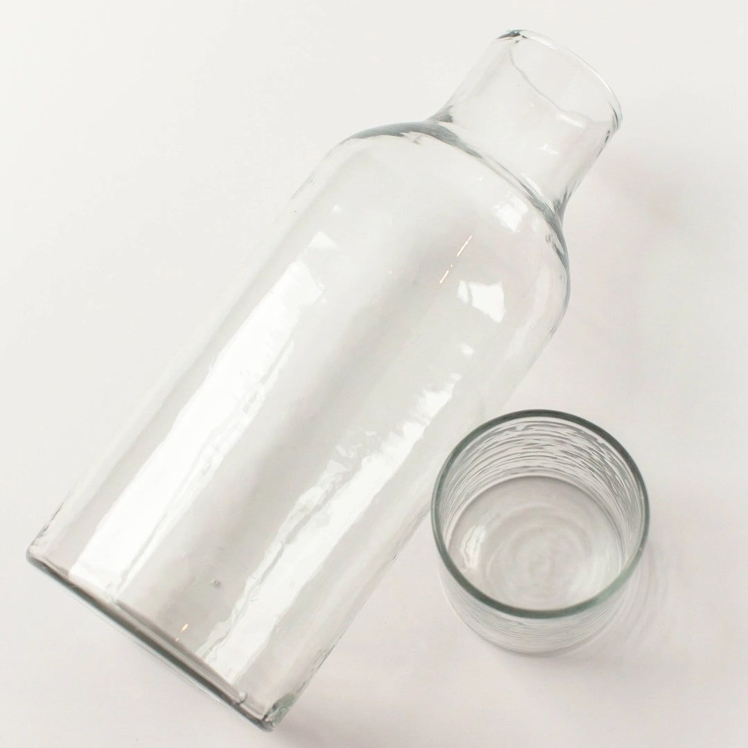 Handblown Hammered Glass Carafe + Cup | Clear