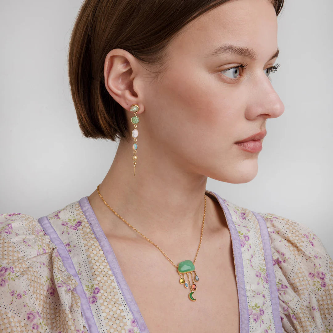 GRAINNE MORTON, FIVE CHARM VICTORIAN DROP EARRINGS, Cameo/Opal/Pearl