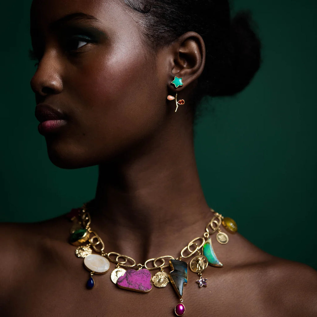 GRAINNE MORTON, FLOWER STEM & CHAIN DETACHABLE DROP EARRINGS, Chrysoprase