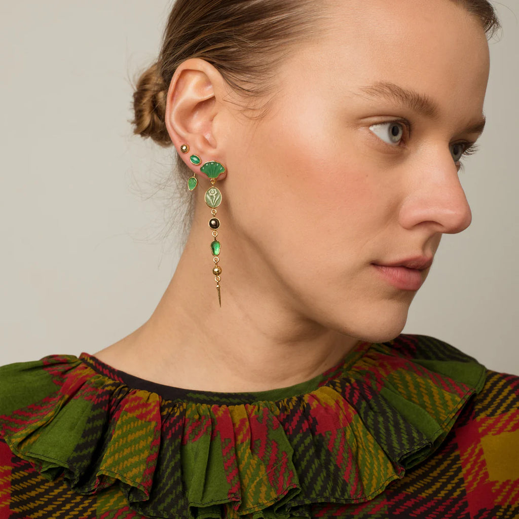 GRAINNE MORTON, FIVE CHARM VICTORIAN DROP EARRINGS, Green