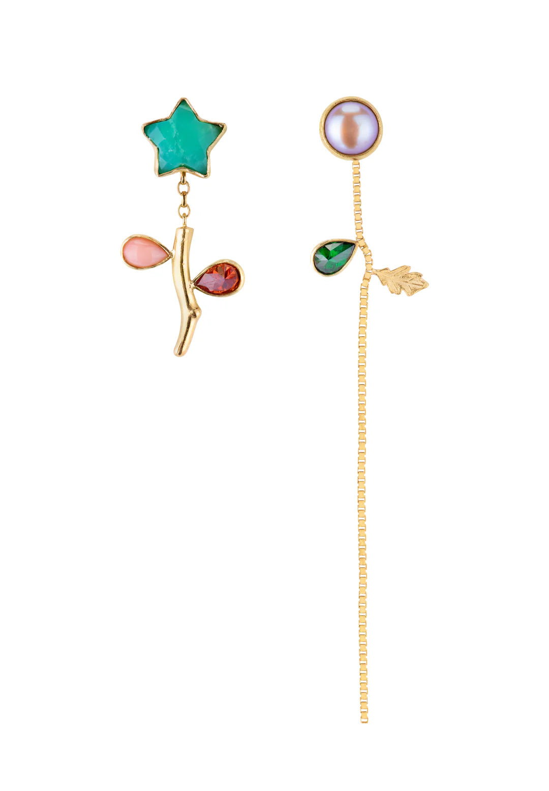 GRAINNE MORTON, FLOWER STEM & CHAIN DETACHABLE DROP EARRINGS, Chrysoprase