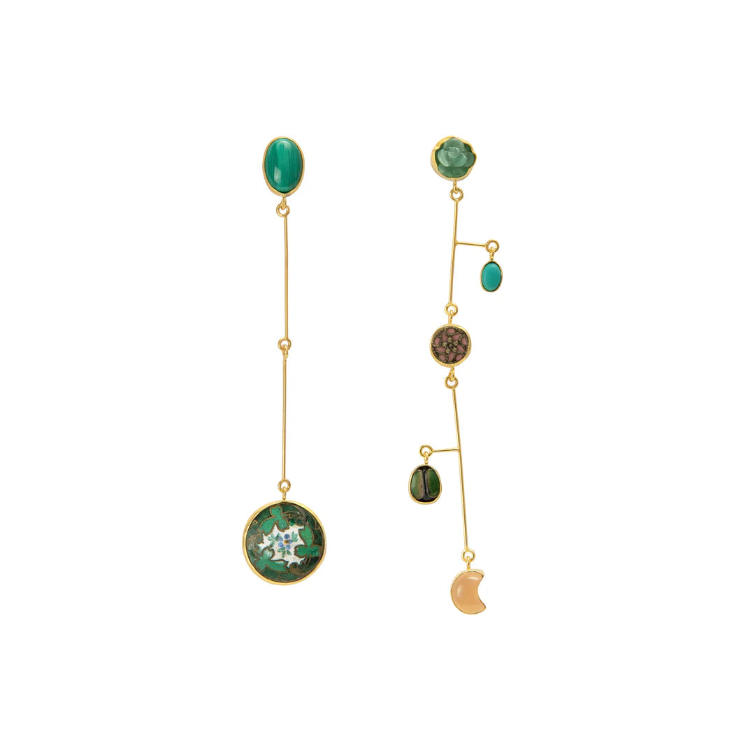 GRAINNE MORTON, MISMATCHED MOBILE DROP EARRINGS, Green