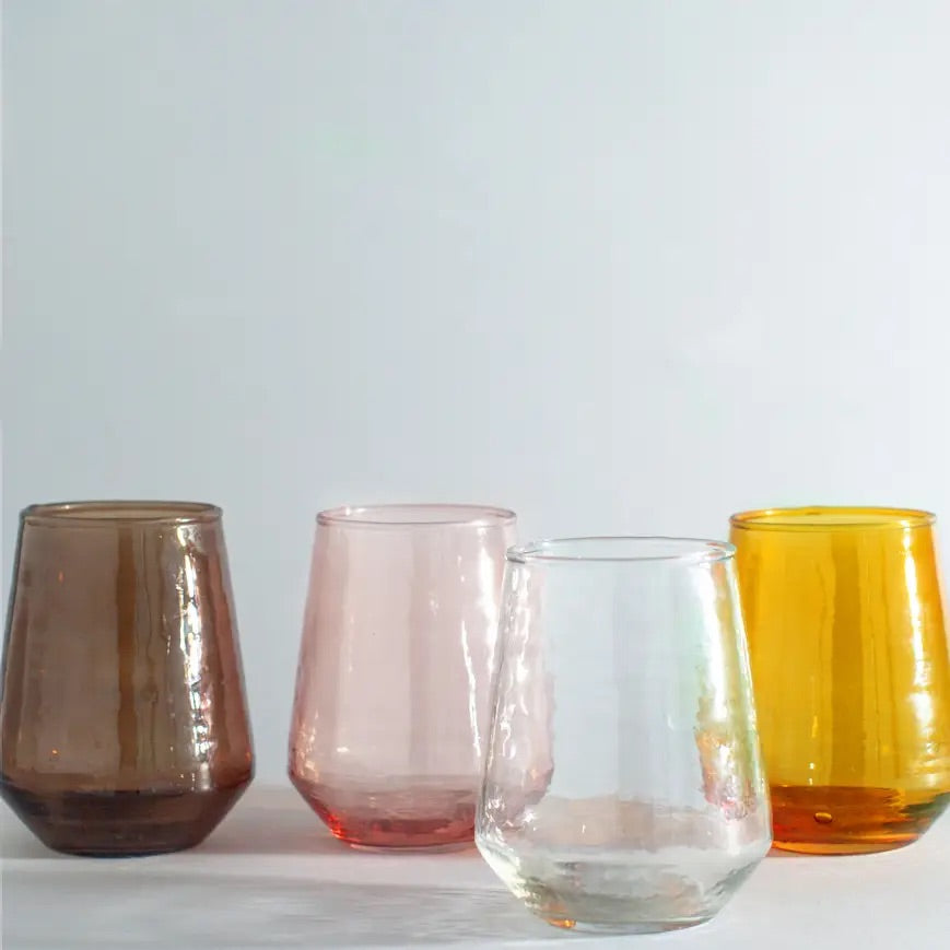 Handblown Hammered Glass Water Tumbler | Set of 2 | Blue