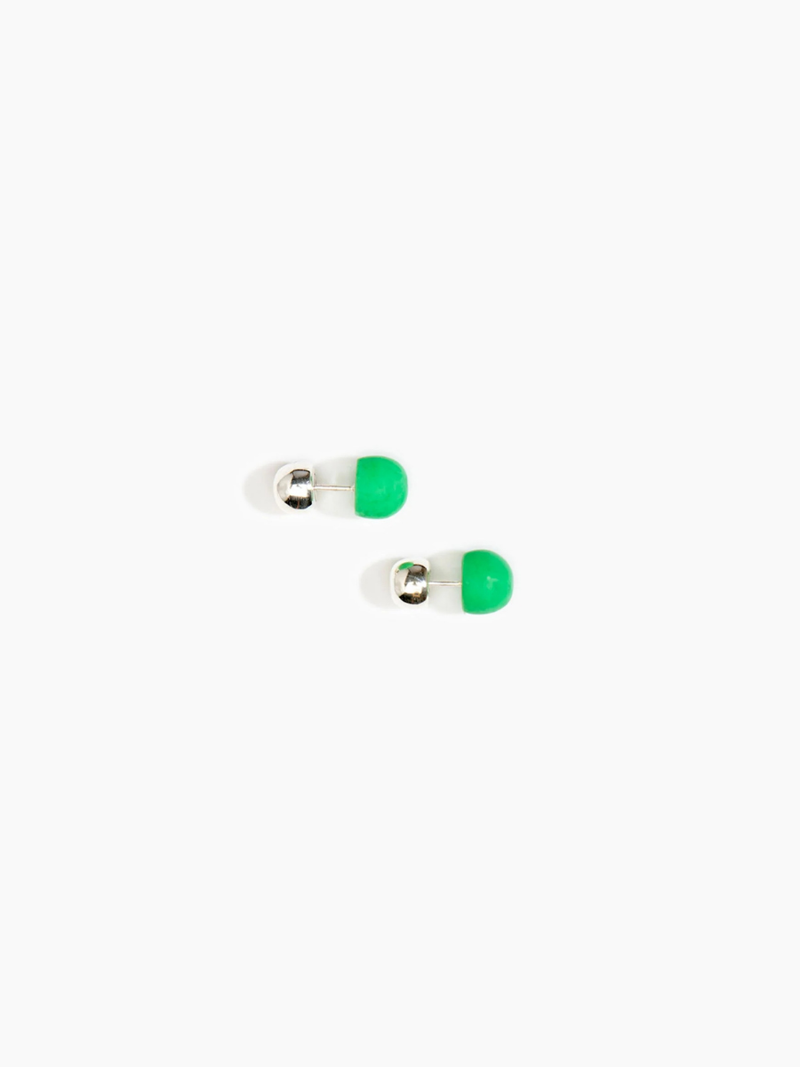 Dinosaur Designs Small Ball Stud Earrings, Leaf & Silver