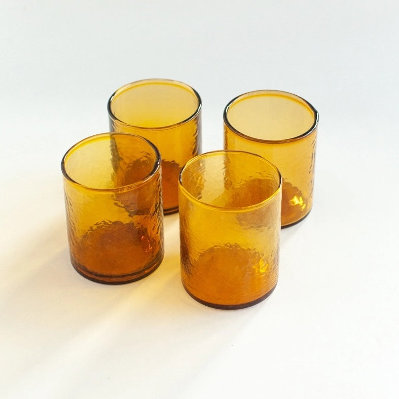 Handblown Hammered Glasses | Set of 4 | Amber