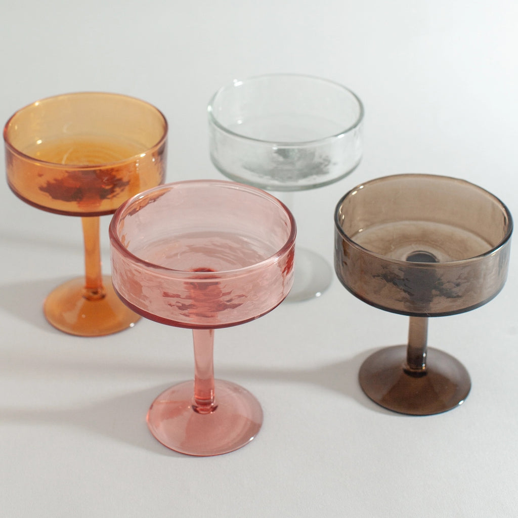 Handblown Hammered Glass Coupe Cocktail Glasses | Set of 2 | Amber