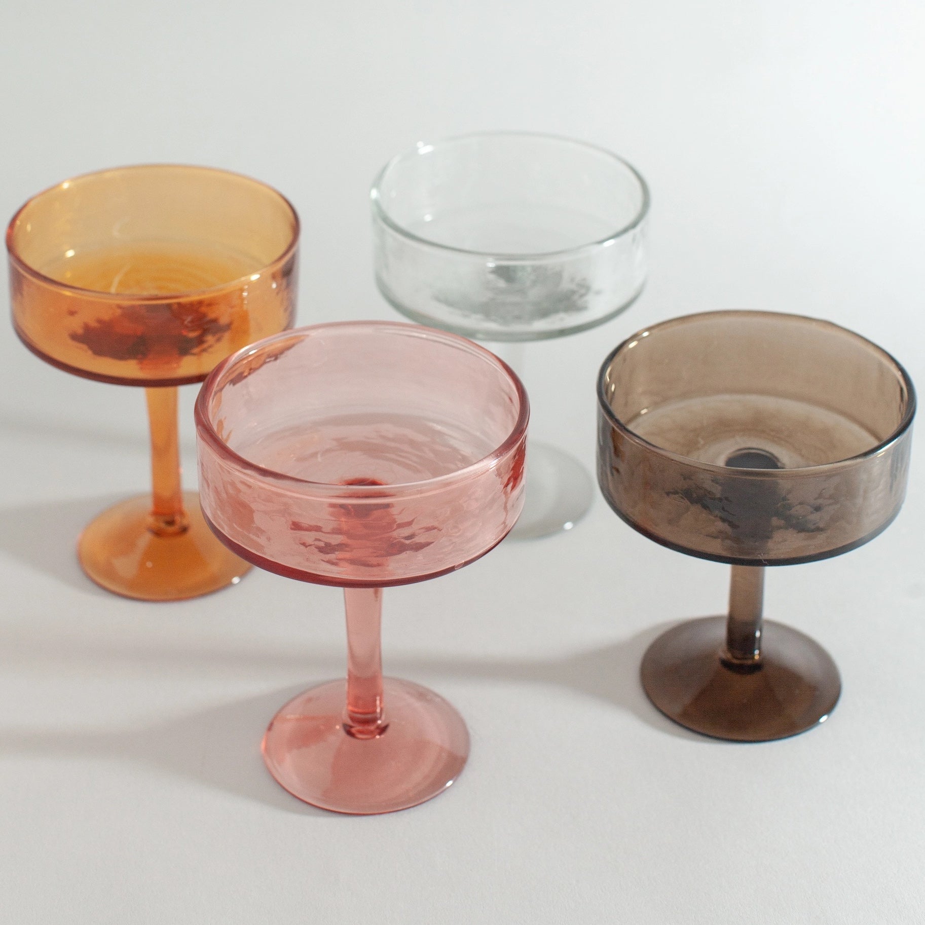 Handblown Hammered Glass Coupe Cocktail Glasses | Set of 2 | Amber
